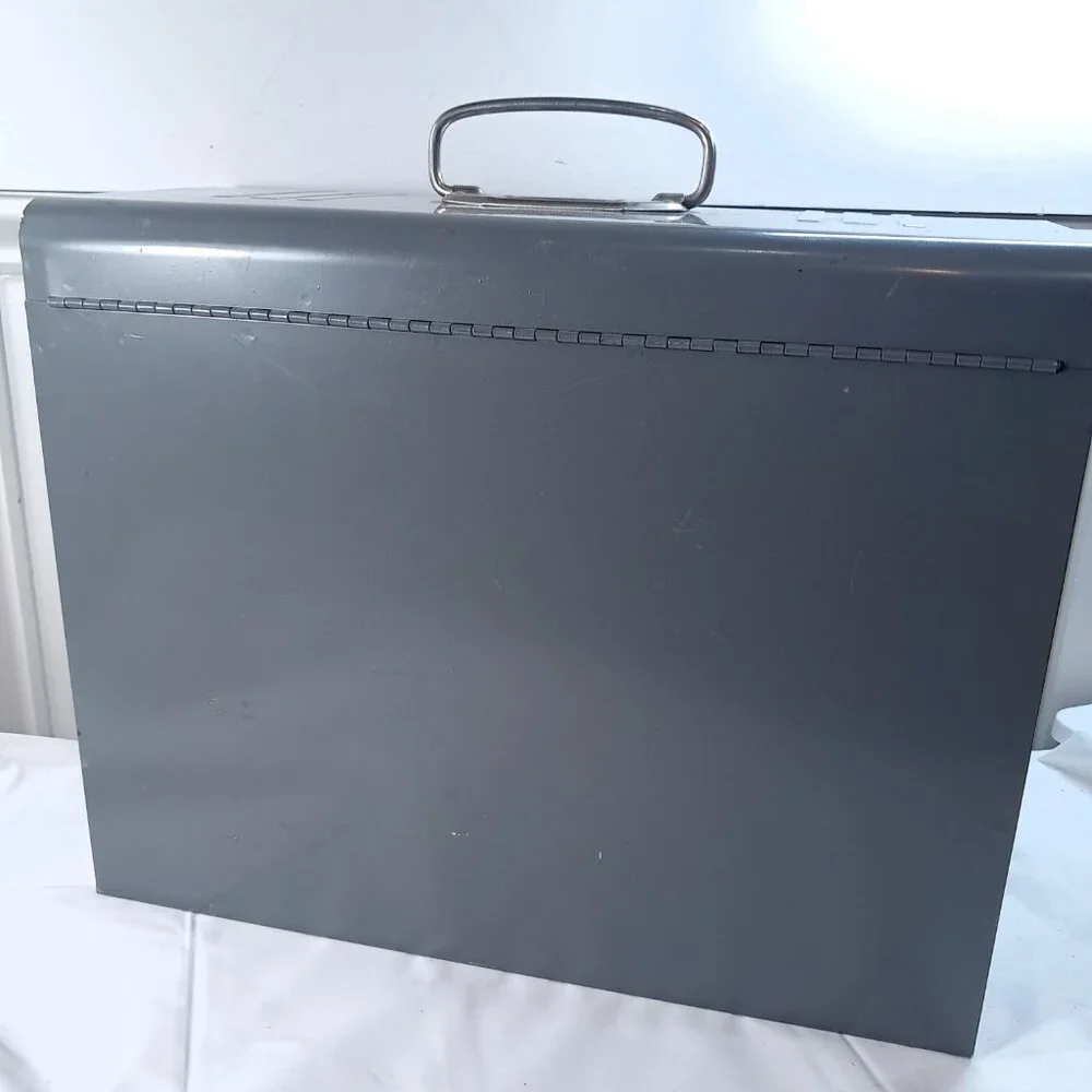Vintage ACORN Metal File Storage Box Lock Key Art‎ Deco silver grey filebox case